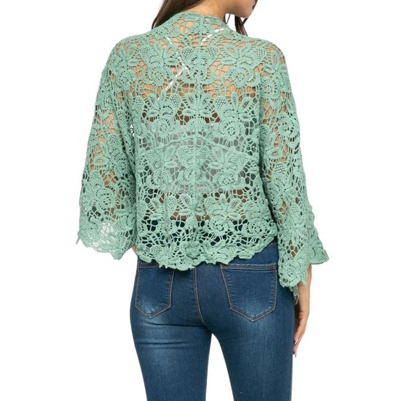 Crochet Floral Petal Kimono Wrap Boho Cotton Shawl 1 Size Black Mocha Rust Mint - Picture 5 of 9